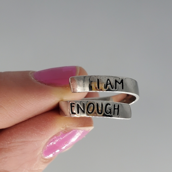 Silvertone Sun and Moon Earrings and I Am Enough Ring - Picture 6 of 8